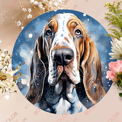 1pc 8x8inch(20x20cm) Round Aluminum Sign Basset Hound Wall Art Decor Tin Sign For Living Room Bedroom And Office Home Kitchen