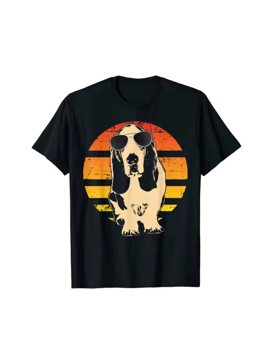 ZYXZ Retro Basset Hound T-Shirt Men Women Kids Gift Men Clothing Graphic T Shirts Cotton Four Seasons Daily Tees Short 77899